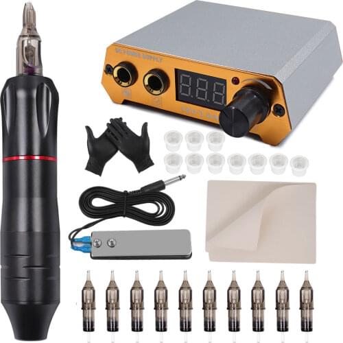 Professional Rotary Tattoo Machine Kit Mini Power Tattoo Pen Set with 10pcs Cartridges Needles for Tattoo PMU Studio Supplies