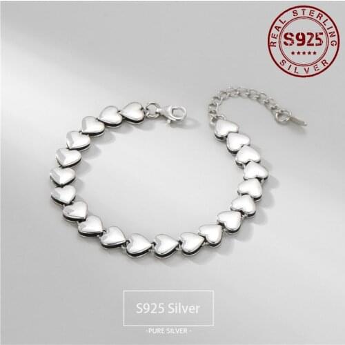 Real 925 Sterling Silver Bracelet for Women Bracelet Heart Linked To Heart Lovers Bride Wedding Silver Jewelry Accessories
