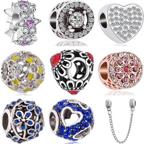 Simple Style Luxurious Star Flower Umbrella Train Heart Bead Fit Pandora Charms & Bangles for Women Birthday Gift DIY Jewelry