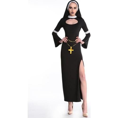 Sexy Nun Costume Adult Women Cosplay Dress With Black Hood For Halloween Costume Cosplay Party Dress Black Costume
