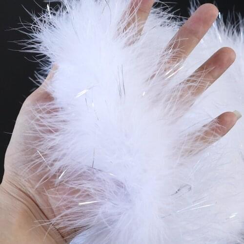 30G White with Silver Wire Turkey Feather Boa Natural Marabou Feather Shawl 2 meter Wedding Plumes Dress/skirt Decoration Scarf