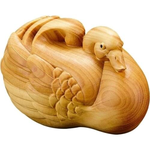 Boxwood Swan Sculpture For Living Room Feng Shui Home Decoration Carving Craft Wood Animal Swan