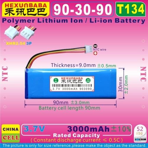 [T134] 3.7V 3000mAh [903090] XH2.54 3P;NTC,THREE 3 WIRE;PLIB ( polymer lithium ion / Li-ion battery ) for tablet pc,E-BOOK