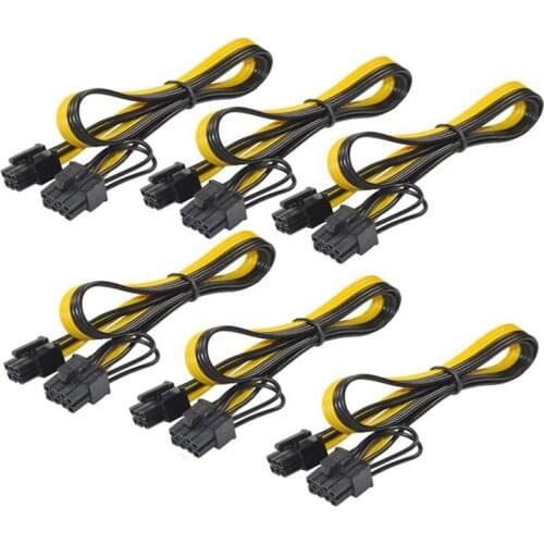6-Pack PCI-E PCIE 6 Pin Male to 8 Pin (6+2) Male PCI Express Extension Cable, Fit for Graphics Video Card, 20-Inch