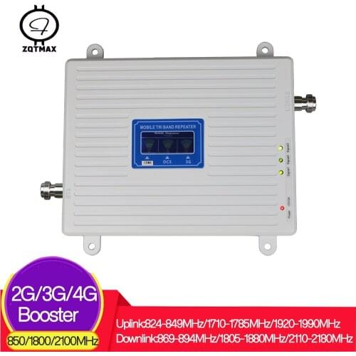 ZQTMAX 850 1800 2100 mobile signal booster Tri Band 2g 3g 4g repeater CDMA WCDMA DCS UMTS LTE Cellular Signal Amplifier