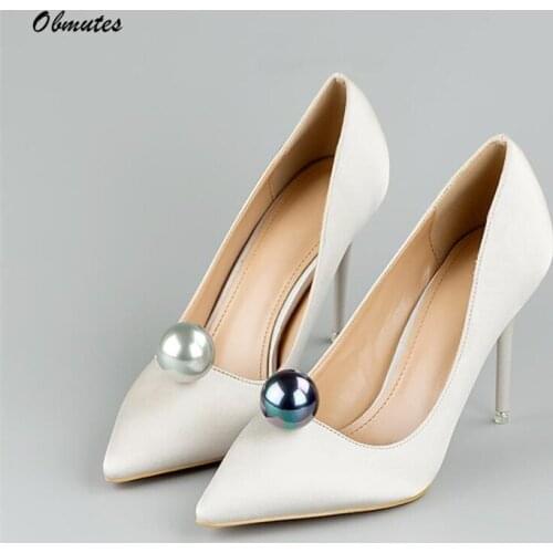 1Pair Shoe Buckles Decorations Big Round Pearls Wedding Party Shoe Clips for Womens Beautiful High Heels