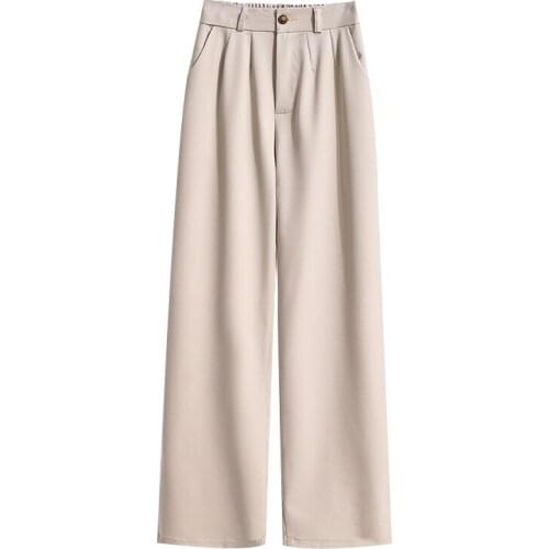 Plus size Women Pants Autumn New High waist Drape Black Apricot Straight Pants Loose Thin Suit Pants Womens Trousers 5XL 110 kg