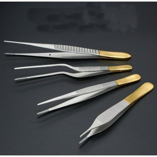 Insert toothless tweezers with gold handle platform toothed tweezers
