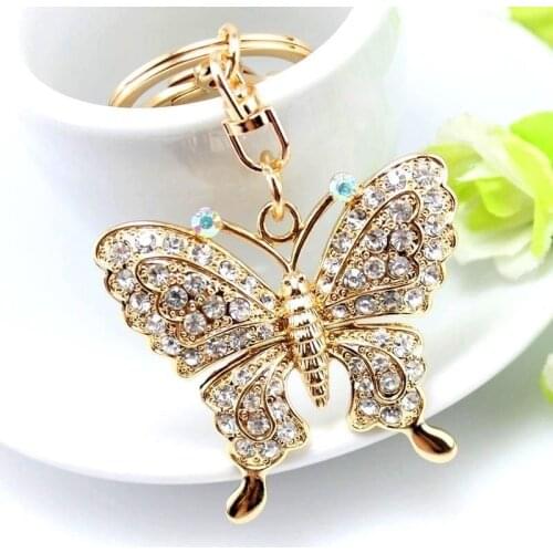 1pc Sweet Big Rhinestone Butterfly Keychain Cute Fashion Crystal Insect Charm Pendant Handbag Accessories Key Ring Jewelry