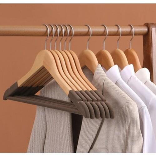 10pcs/lot 44.5cm Solid Wood Coat Hangers with Flocked Anti-skid Shoulders Seamless Wooden Suits Hanger Ideal for Garment Shop