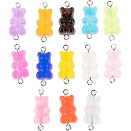 10pcs/lot Candy Color Resin Bear Charms Connector DIY Earrings Keychain Necklace Pendant For Jewelry Making Accessories