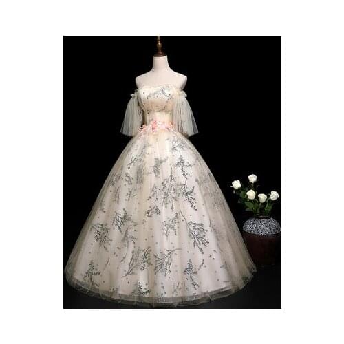 100%real light champagne ball gown long dress vintage medieval dress Renaissance princess Victoria dress