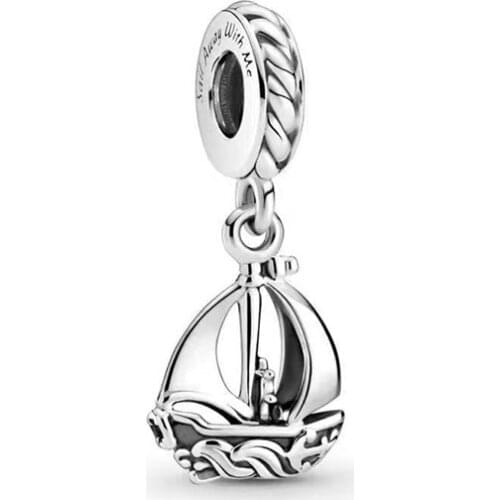 100% S925 Silver New Wave Sailboat Fashion Boat PAN Beads Suitable For Original Pandora Bracelet Necklace Lady Diy Charm Jewelry