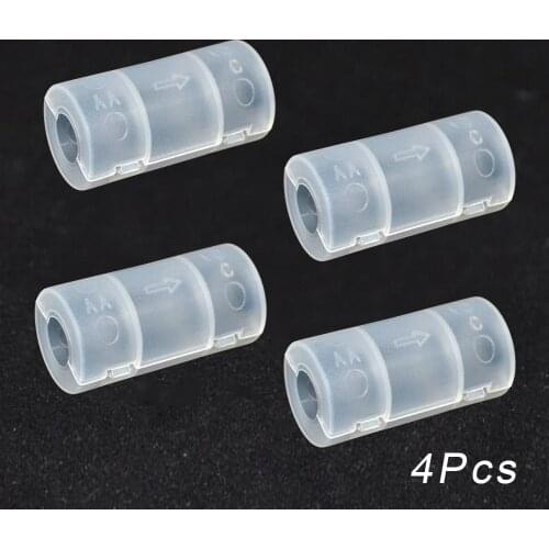 2/4PCS AA to C Battery Adaptor Holder Case Converter Switcher LR06 AA to C LR14 Size Transparent Battery Storage Box 5*2.6cm
