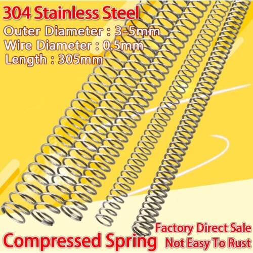 304 Stainless Steel Compressed Spring Pressure Long Spring Release Spring Wire Diameter:0.5mm, Outer Diameter:3-5mm,Lenght:305mm