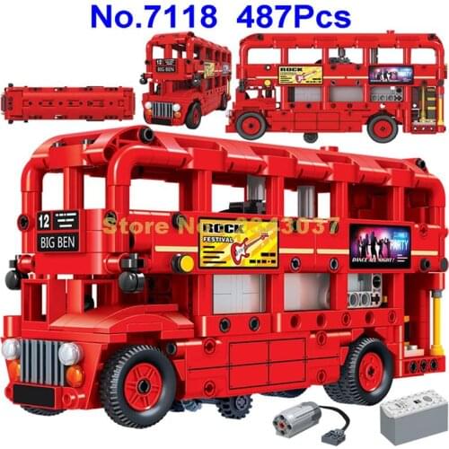 7118 487pcs Double Decker Bus Big Ben Motor Electric Building Block Toy