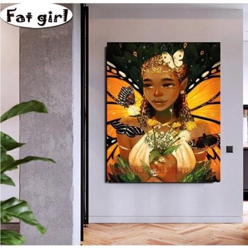Diamond Painting 5D Diy Cross Stitch African Beauty Embroidery Green Leaf Butterfly Square Round Drill Handmade Gifts Mosaic
