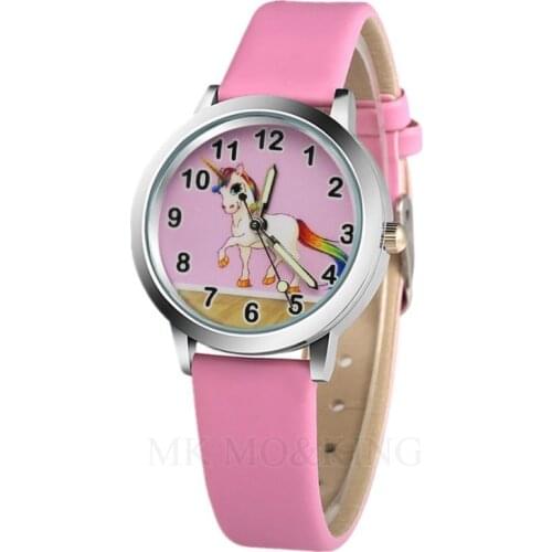 High Quality Fashion Brand Childrens Kids Quartz Watches Student Girls Cute Leather Unicorn Dial Watch Relogio Kol Saati