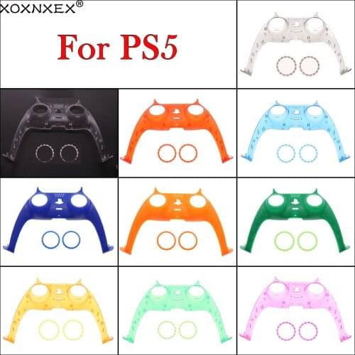 Controller Handle Front Middle Housing Shell For Sony PS5 Gamepad Decorative Strip Skin Case Cover Faceplate With 2pcs Ring