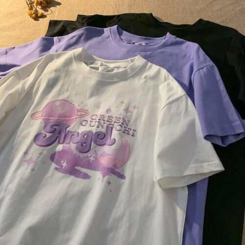 Beautiful Starry Youth Short-sleeved Half-sleeved Couple T-shirt Female Harajuku Loose Wild Printing Casual Oversized T-shirt