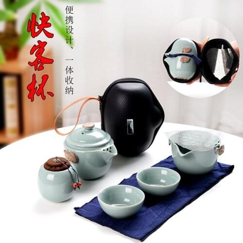 Ceramic portable travel Tea set Include 1 Pot 2 Cup, fast passenger cup gaiwan,Beautiful and easy teapot kettle,kung fu teaset