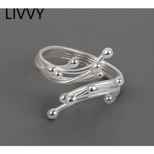LIVVY Silver Color Unique Design Irregular Texture Opening Adjustable Ball Ring For Women Fashion Personality Party Jewelry Gift