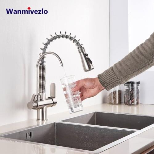 Purify Water Spring Kitchen Faucet Deck Mounted Dual Handle Purification Kitchen Sink Faucet 2 Swivel Spout Water Mixer Tap