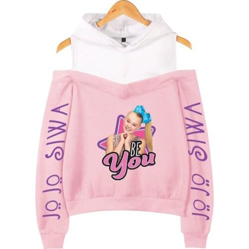 Hot JOJO SIWA Hoodies Fashion Pink+white Off-the-shoulder hoodie Casual Women girls Sweatshirts Pretty Girls Hooded pullovers
