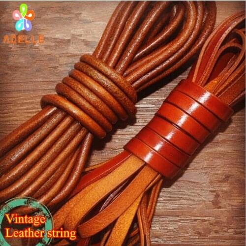 HOT Vintage Yellow 1/2/3/4/5/6/8/10mm 100% Genuine Leather strip Painted Flat Round DIY Bracelet Neceklace free shipping 10m
