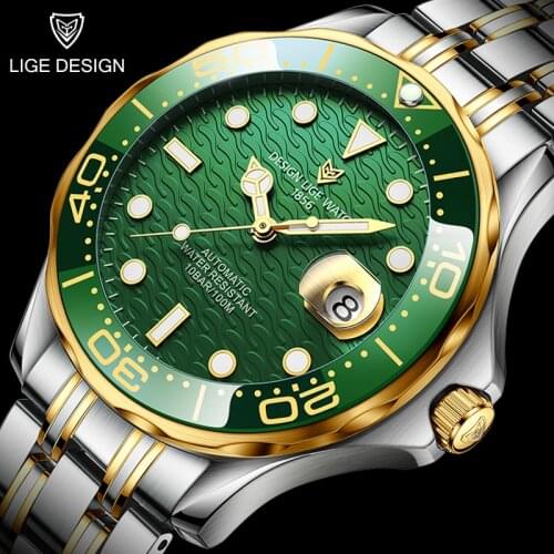 LIGE Top Brand Luxury Mechanical Wristwatch Automatic Tourbillon Watch 316L Stainless Steel 100M Waterproof Luminous Watches Men