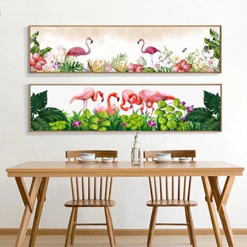 Nordic Minimalist Plant Flowers Flamingo Horizontal Painting Decorative Painting Living Room Sofa Bedroom Poster Oil Painting