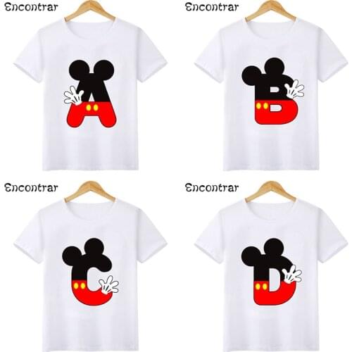 Cartoon Mouse 26 Letters Name Kids T shirt Alphabet Funny Boys Clothes Birthday Baby Girls T-shirts Summer Children Tops,HKP2603