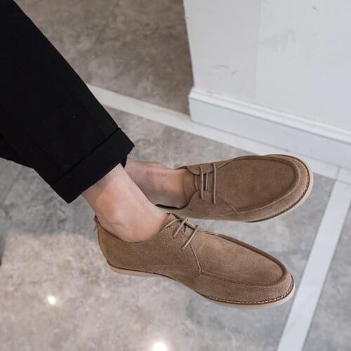 Autumn Winter Men Shoes Breathable Suede Men Leather Shoes Fashion Low Lace-Up Business Dress Shoes Leather Casual Shoes Men