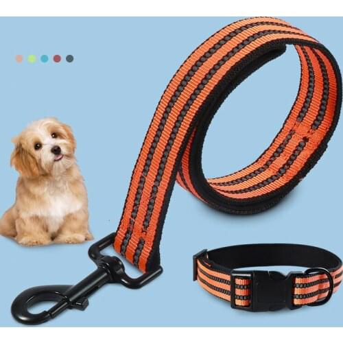 Heavy Duty Dog Collar Leash Rope Set Comfortable Padded Handle Reflective Pet Collaor Leashes For Medium Large Dogs Walking Trai