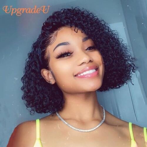 UpgradeU Pixie Cut Human Hair Wigs Prepluck Short Bob Curly Human Hair Wigs Natural Hairline Bob Lace Front Human Hair Wigs