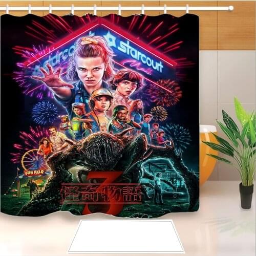 Stranger Things 3D Print Shower Curtain Polyester Fabric Bathroom Curtain Waterproof Hook Bath Curtain 01