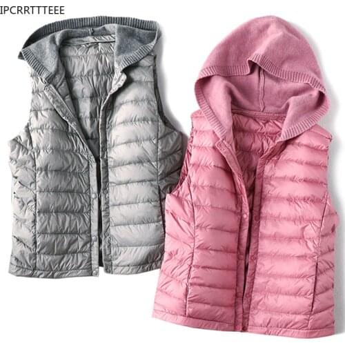 Autumn Winter Ultra Light Hooded Vest Casual Waistcoat Down Coat Slim Plus Size 3XL Women Down Jackets