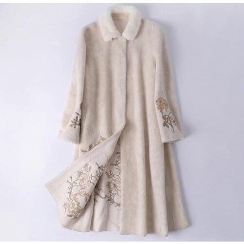 Sheep Shearling Real Fur Coat Winter Jacket Women Mink Fur Collar Wool Coat Female Jacket Long Coats Manteau Femme MY