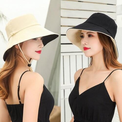 Womens Bucket Hat Summer Cap Big Brim Version Panamanian Women Sun Hat for Female Beach Double-Sided Fisherman Hat Visor