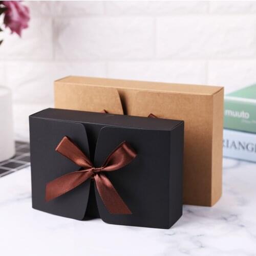 Gift Boxes 10 Packs Kraft Paper/Black Cardboard Foldable Presents Package Decorative Wrap Box with Bowknot Ribbons#38
