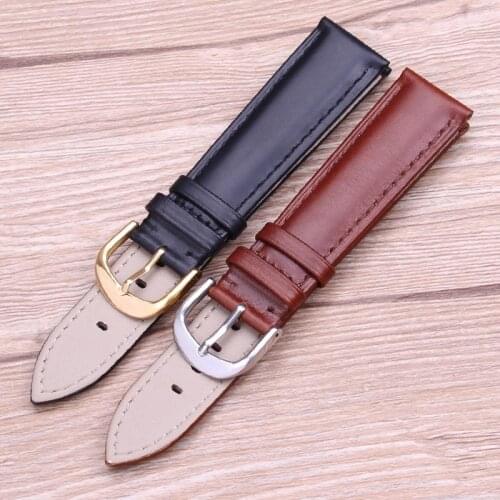 Real Leather Watchband 18 19 20 21 22 24mm Black Brown Smooth Women Watch Band Strap Men Bracelet Metal Silver Gold Pin Buckle