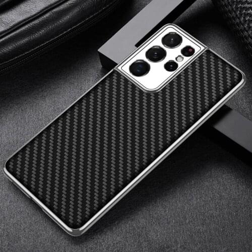 Luxury Plating Leather Texture Case Cover For Samsung Galaxy S21 Ultra S21 Plus 5G Hard Protective Phone Case Anti-Konck Coques