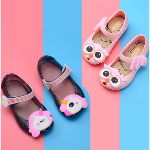 Girls sandals unicorn jelly shoes children sandals owl jelly shoes non-slip PVC Beach toddler shoes size 24-32