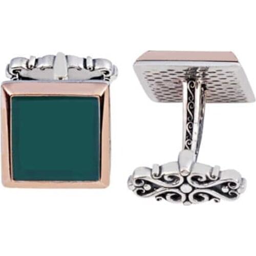 Silver Green Agate Stone Flat Cufflink