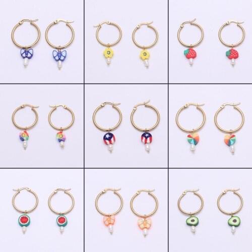 Pearl Stainless Steel Earrings For Women Color Soft Ceramics Pendant of Earring Bohemia Heart Dangle Drop 2021 Fashion Jewelry
