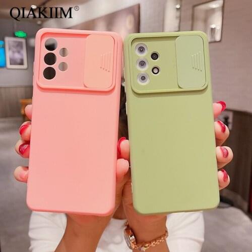Slide Lens Protection Case For Samsung Galaxy S21 Plus S20 FE Note 20 Ultra A52 A32 A72 A71 A12 A50 F41 M51 M31 Soft Phone Cover