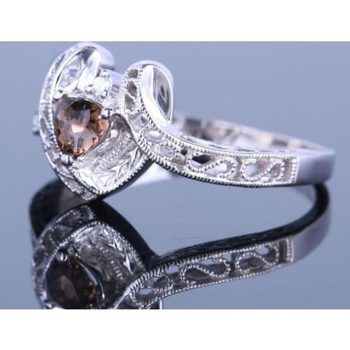 925 Sterling Silver Vintage Art Deco Fine Jewelry Trillion 5x5mm Genuine Smokey Quartz & Diamonds Engagement Wedding Fine Ring