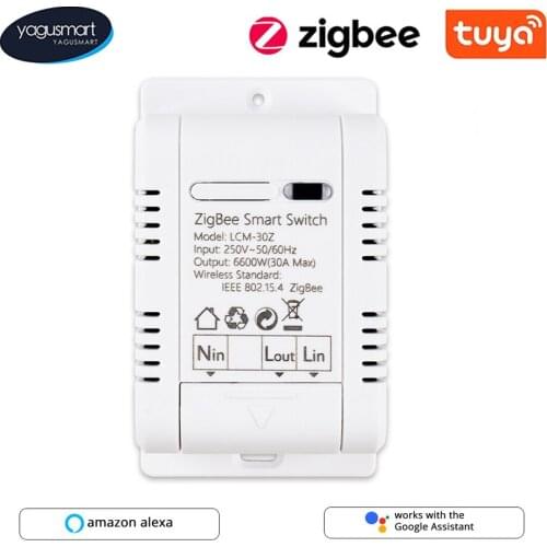 Yagusmart Tuya Zigbee Smart Switch 30A Circuit Breaker Work with Alexa Google Home Smart Light Relay Timer Remote Control