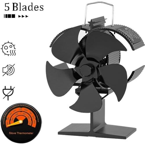 5 Blades Fireplace Fan Wood Stove Fan Quiet Heat Powered Eco Fan For Log Burner Home Stoves Heating Fan Heat Distribution