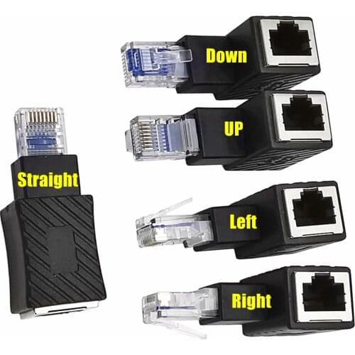 High quality 90 degree up, down, left, right, RJ45 Cat 5e 6e Cat7 male to female Lan Ethernet network extension adapter